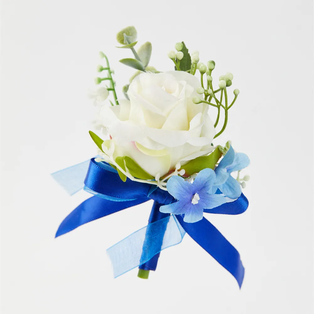 Meldel Corsage Bridegroom Boutonniere Lapel Pin Bride Wrist Corsage White  Blue Rose Bracelet Wedding Party Personal Floral Decor - AliExpress, image size:1000x1000