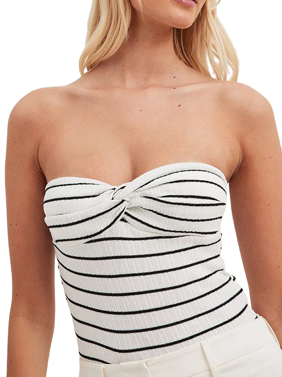 

Women s Casual Strapless Tube Tank Top Off Shoulder Twist Knot Slim Fit Knit Crop Tops Cute Summer Bandeau Tops