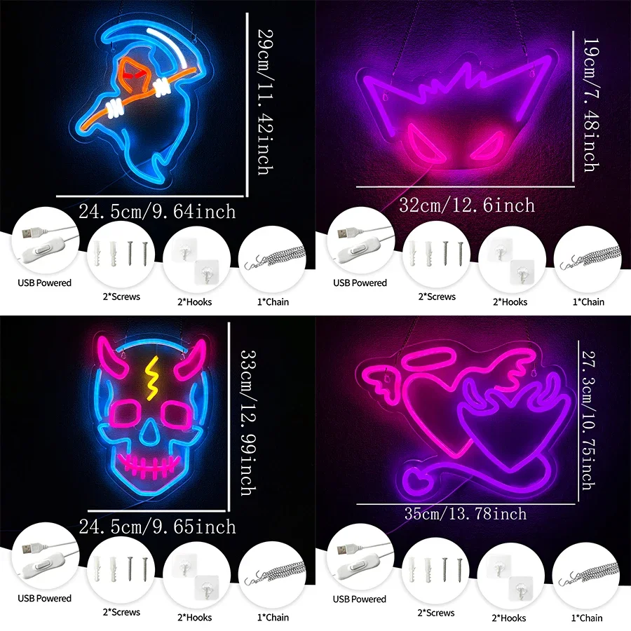 Neon LED Demon Mask Sign for Home Decor and Party Decoration