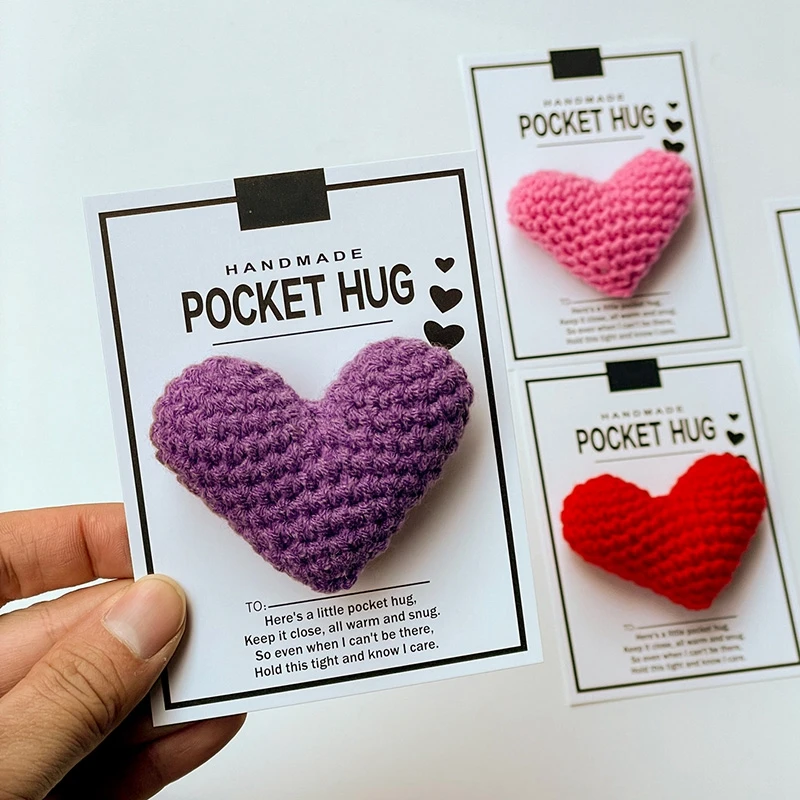 Pocket Hug Token Bulk Hug Cards with Crochet Heart Lovely Greeting Cards Exchange Card Valentine's Day Brithday Wedding Gift