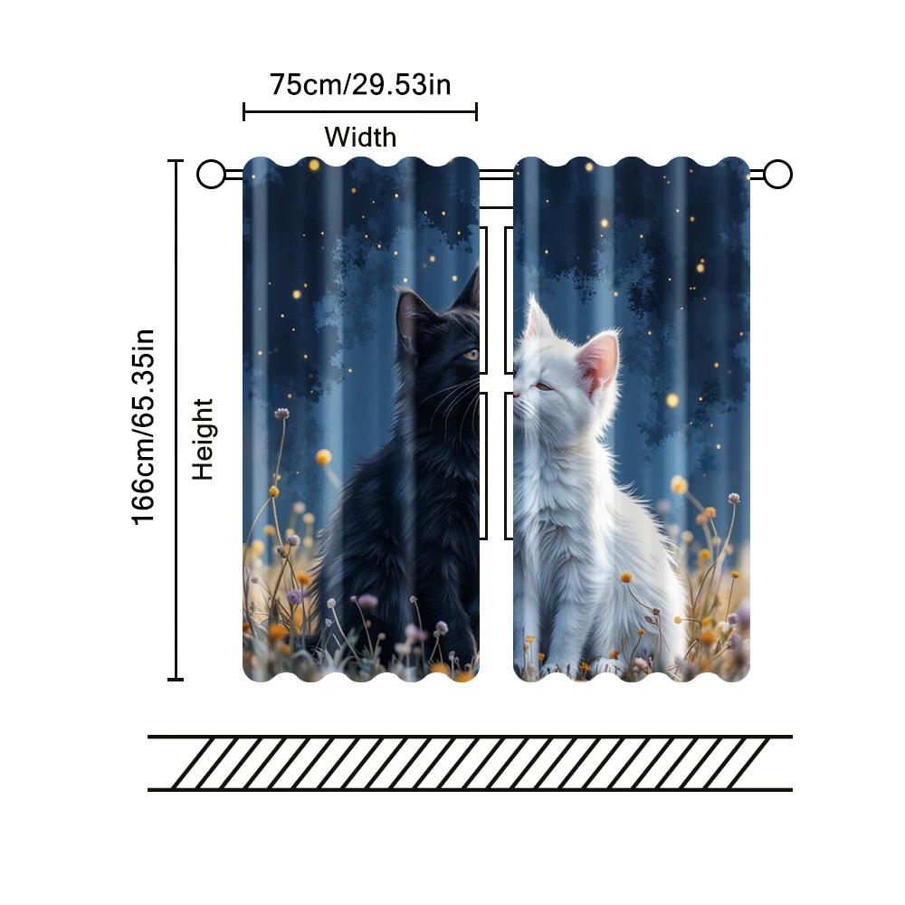 2 pcs, filtering curtains (excluding rods, non-movable, without batteries) Adorable Cat Snuggles for use in bedrooms and living 3