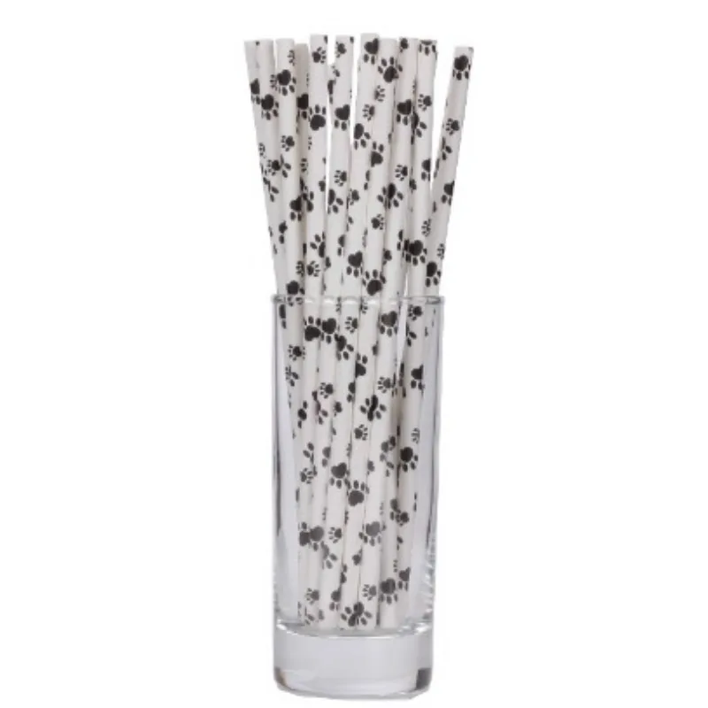 200pcs Dog Theme Paw Print Paper Drinking Straws Black White party suppliers party straws