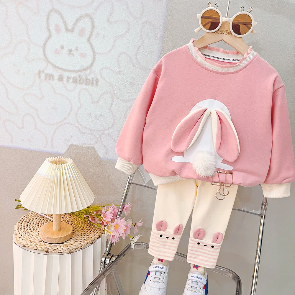 

Girls Spring and Autumn Set Rabbits Two Pieces Set 2023 New Comfortable Fashion Cute Youth Coat Korean Style Clothing