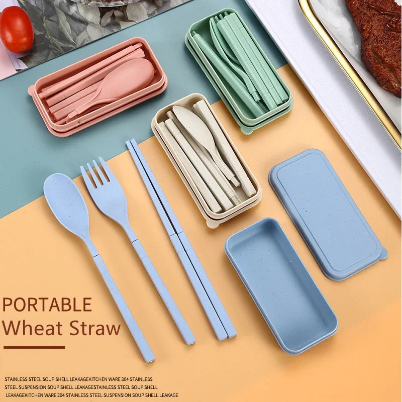 Spoon Fork Chopsticks Set Wheat Straw Dinnerware 4PCS/Set Lunch Tableware Detachable Cutlery Portable Travel Kitchen Accessories picnic cutlery set western style cutlery set camping cutlery set cutlery set wooden cutlery set