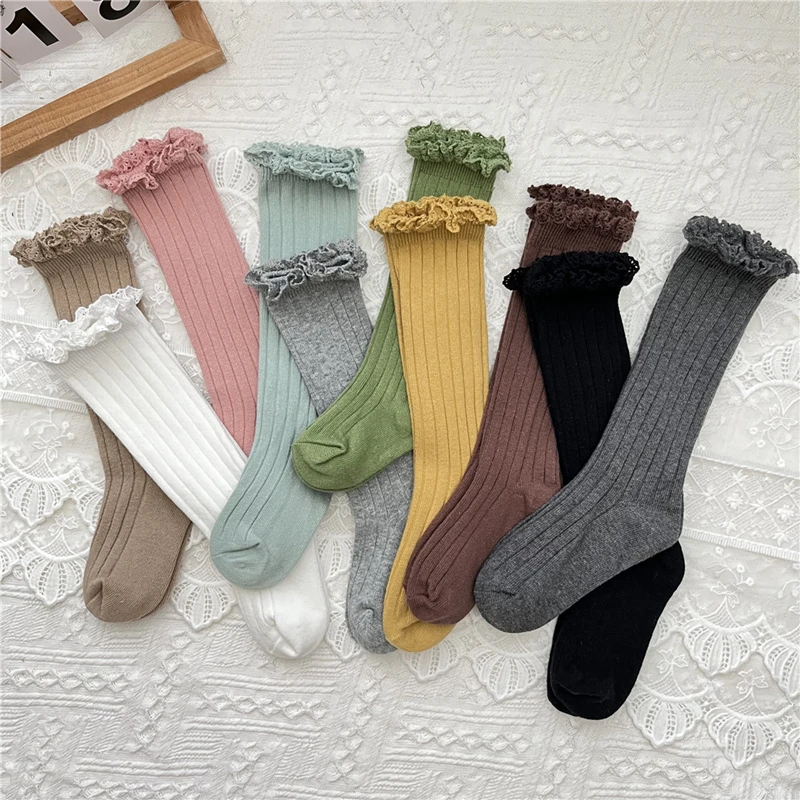 Chaussettes hautes en dentelle pour bébés filles, chaussettes d'hiver  antidérapantes en coton pour enfants de 0 à 5 ans - AliExpress