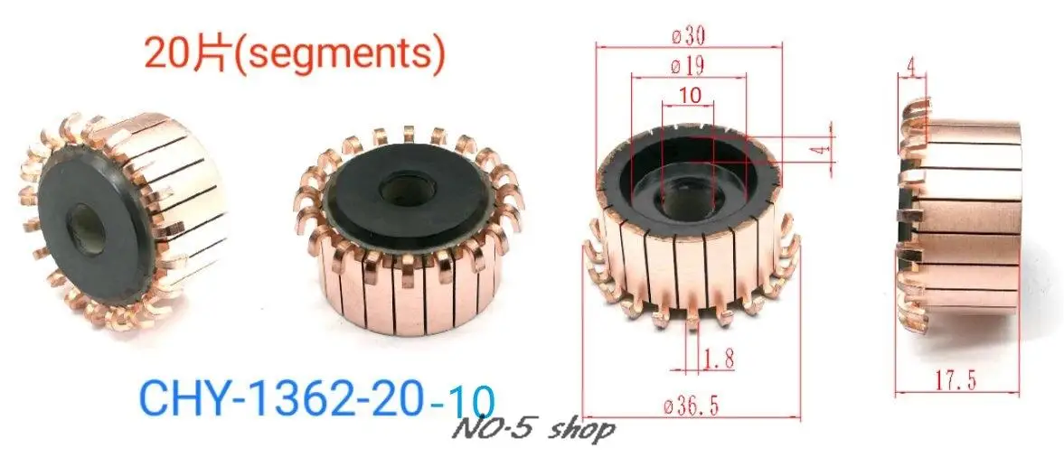 

5Pcs 30x10x17.5(17.5)x20P Copper Bars Electric Motor Commutator CHY-1362-20-10