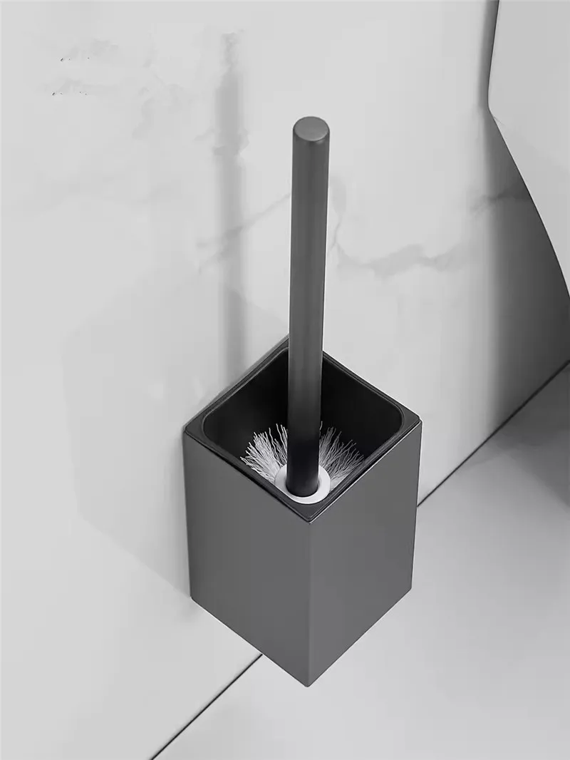 Black Toilet Brush Holder with Brush Aluminum Gray/White Bathroom Toilet Scrub Cleaning Holder Set