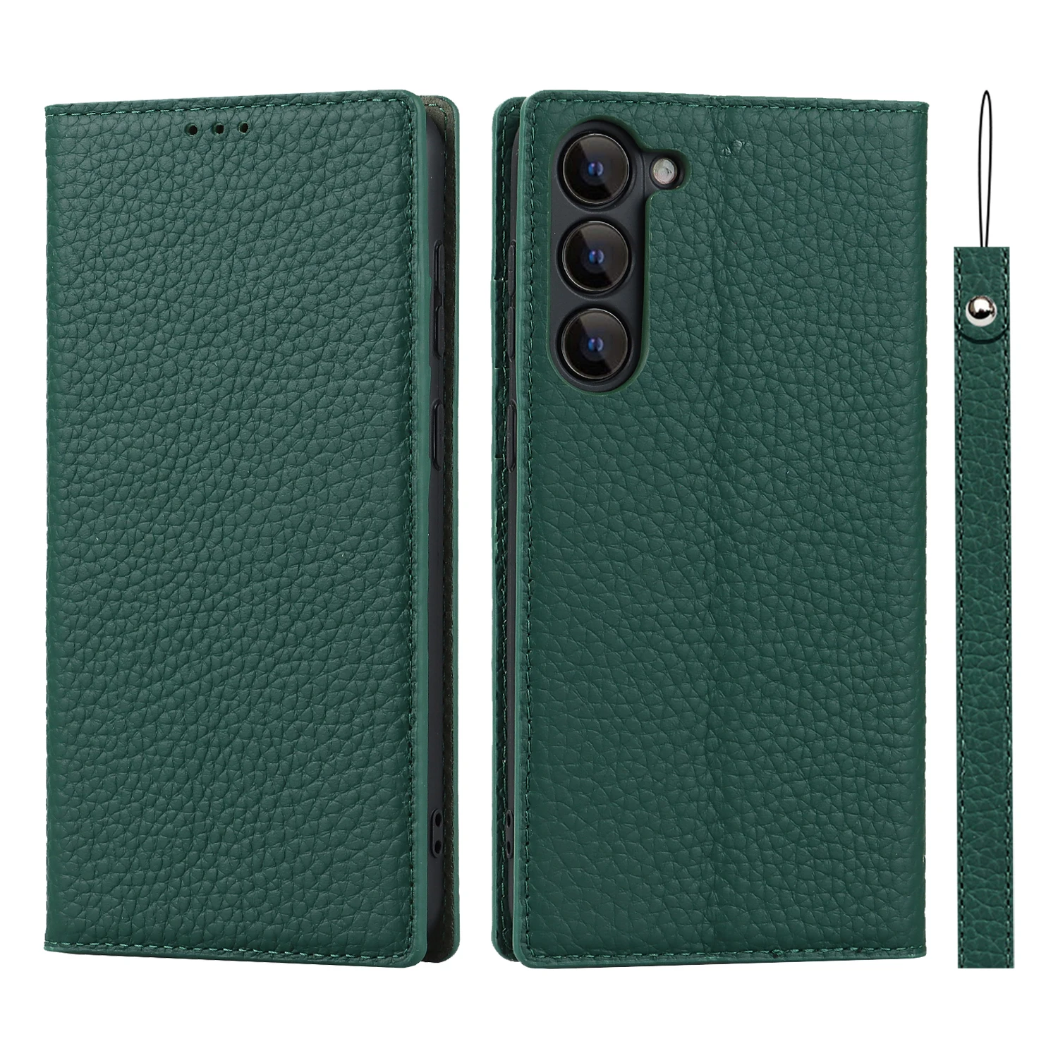 Luxury Cowhide Genuine Leather Flip Case with Lanyard