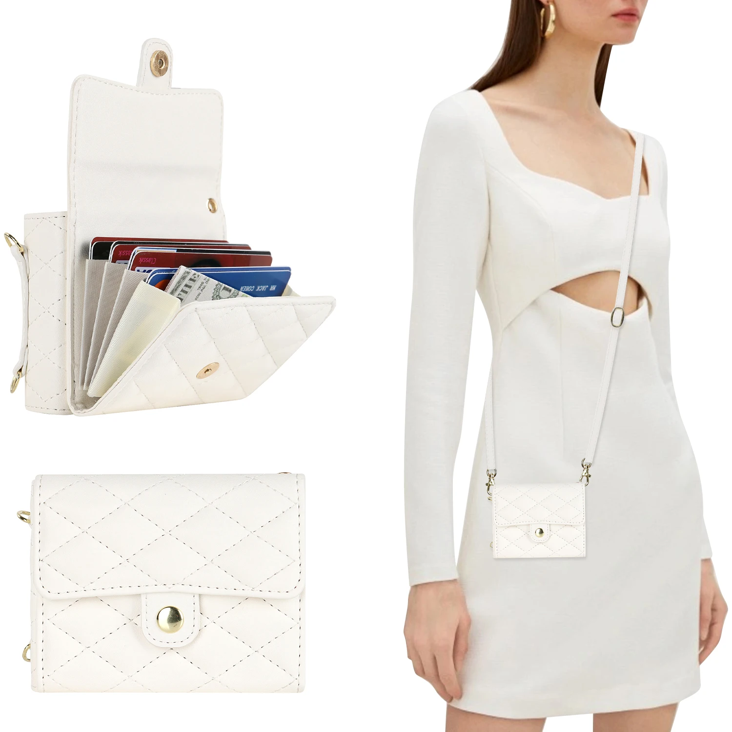 For Samsung Galaxy Z Flip 5 4 3 Case Elegant Soft Plain Leather Wallet Card Bag Crossbody Strap Multifunctional Shockproof Cover