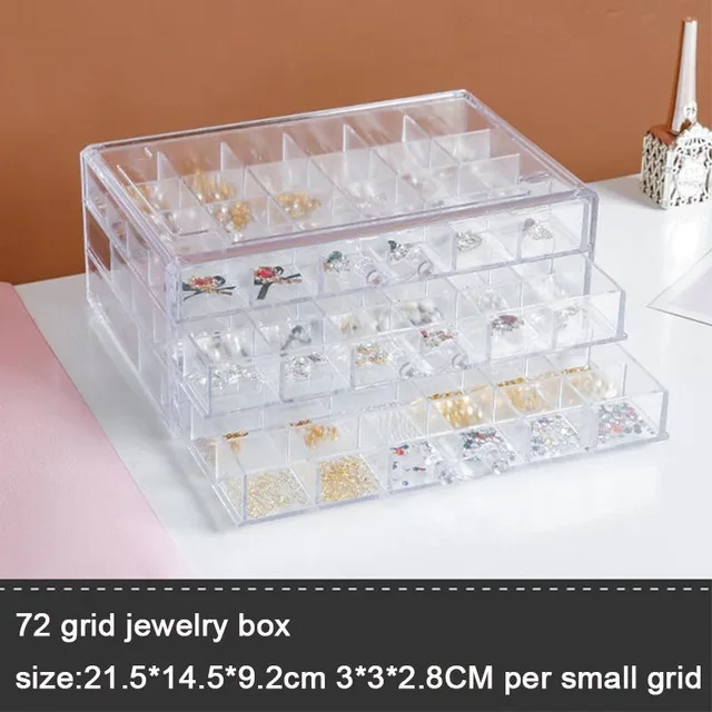 Large-capacity Jewelry Storage Box Transparent Multi-layer Nail Box Classification Drawer Jewelry Display Rack 72/120 Grid 