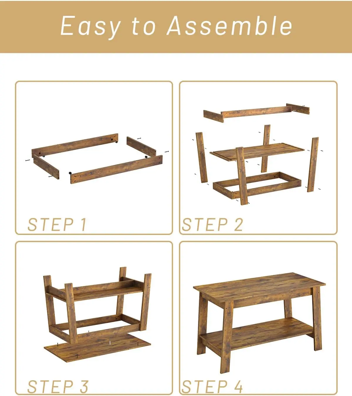 Coffee Table, Rustic Coffee Tables for Living Room, Outdoors, Home Office, Bedroom, Wood Living Room Tables with 2-Tie, Brown 6