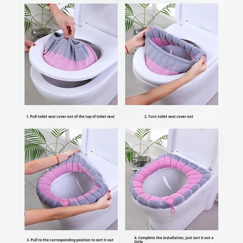 Toilet seat cover Toilet seat Knitted Warm With carry handle Fall and winter Enlarged Thickened Toilet cover pad Universal
