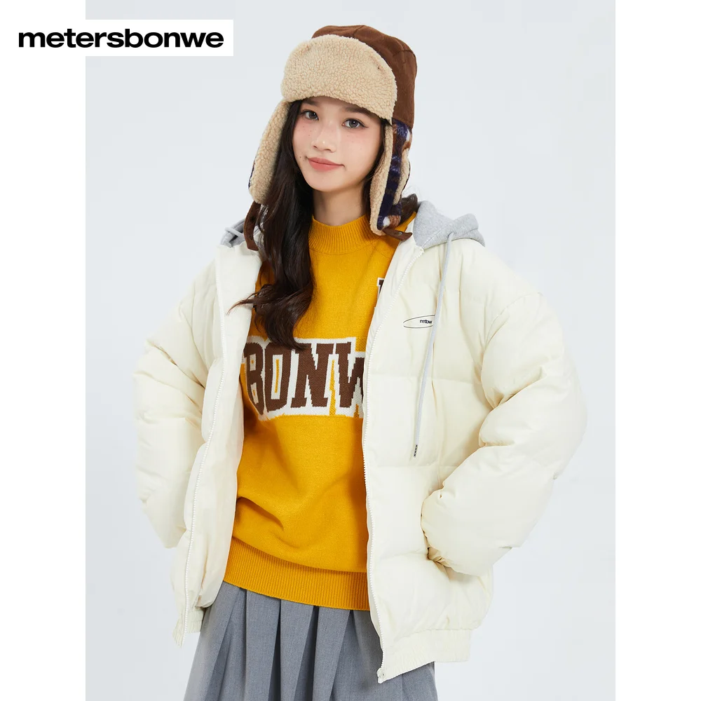 Metersbonwe Women's 22New Winter Women's Knit Hooded Down Coat 80%Duck Down Loose Short Thick Warm Wear Hot Sale Down Jackets