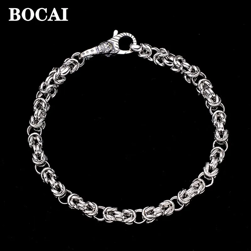 

BOCAI New S925 Silver Jewelry Fashionable Leading Chain Men's Bracelet High-End Simple and Cool Style Jewelry Accessories wholes