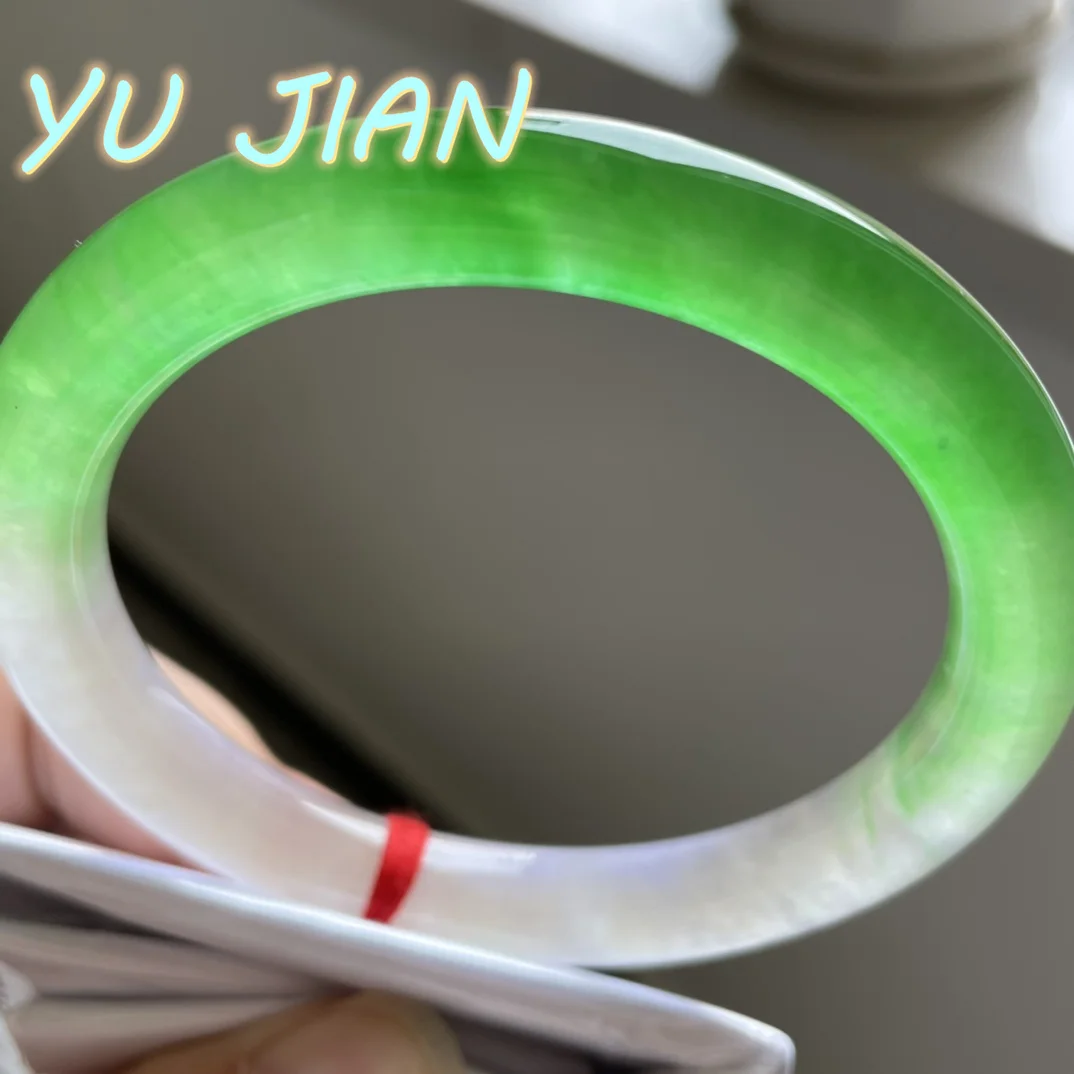 

Newest Ice Seed Light Green Perfect Round Bar Jadeite Bracelet Jade Bangle Elegant Noble Floating Flower Handring Fine Jewelry