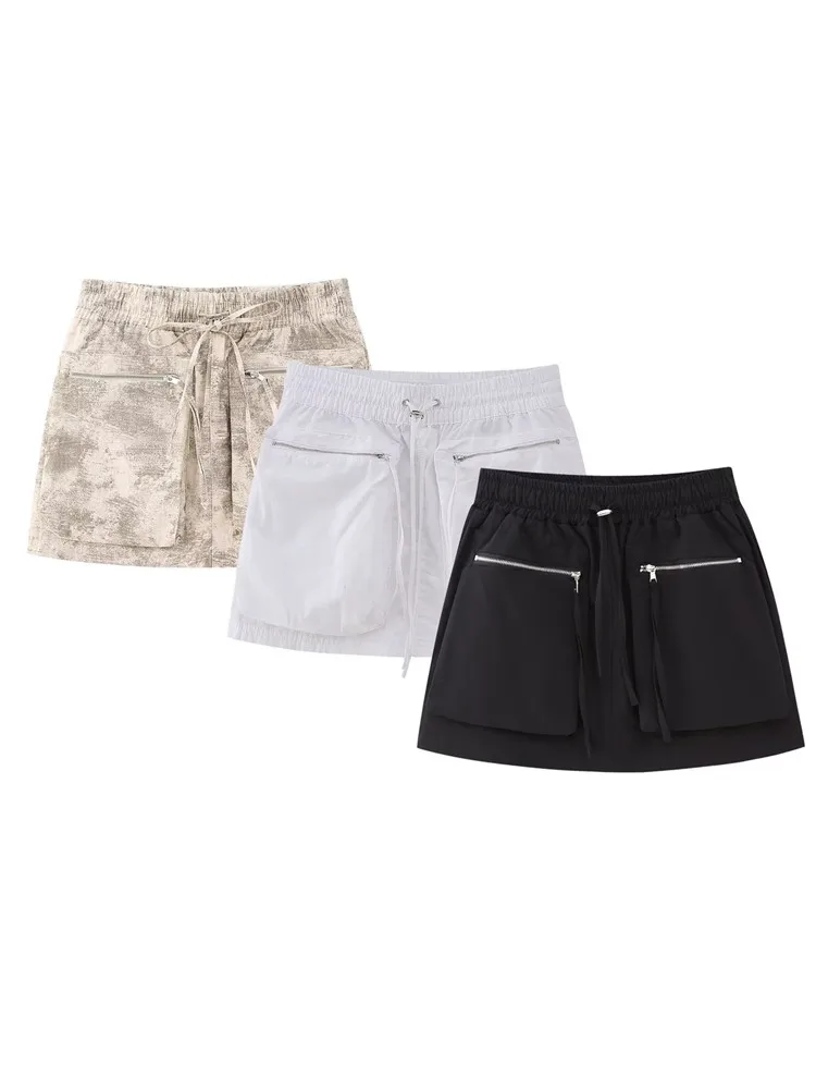 

KEYANKETIAN New Summer Stretch Lace-Up High-Waisted Cargo Shorts Women Street Style Wide-Leg Pants With Large Pockets Tie-Dye