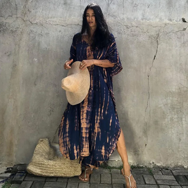 Fashion Casual Striped Print Long Dresses Women Bohemian V-neck Bat Sleeve Loose Slit Beach Dress Summer New Beachwear Vestidos 153 Fashion Casual Striped Print Long Dresses Women Bohemian V-neck Bat Sleeve Loose Slit Beach Dress Summer New Beachwear Vestidos