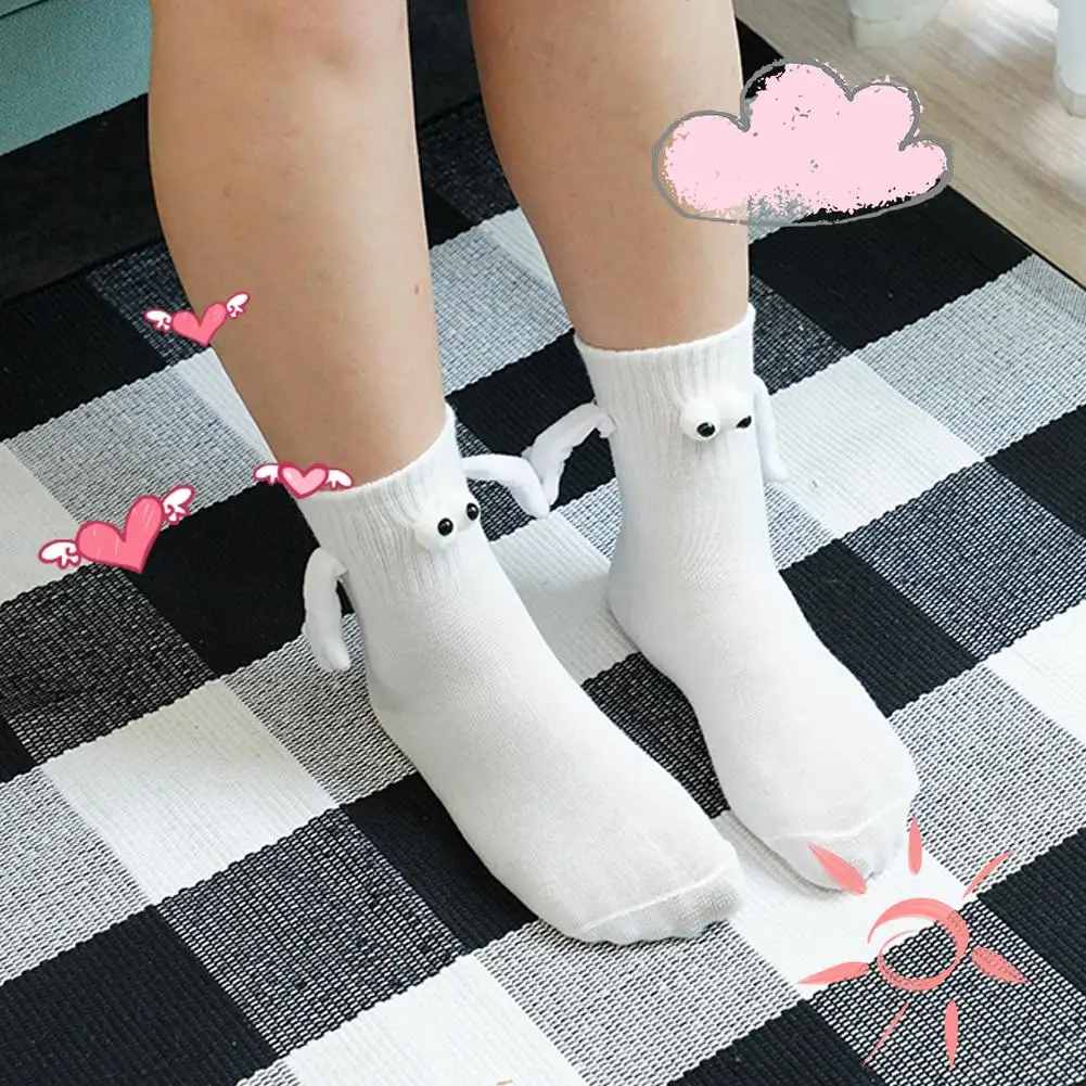 5Pair Kawaii Women Socks Long Sock Black White Couple Holding Hands Socks Girls Sweet Harajuku Doll Couple Cotton Couple Sox
