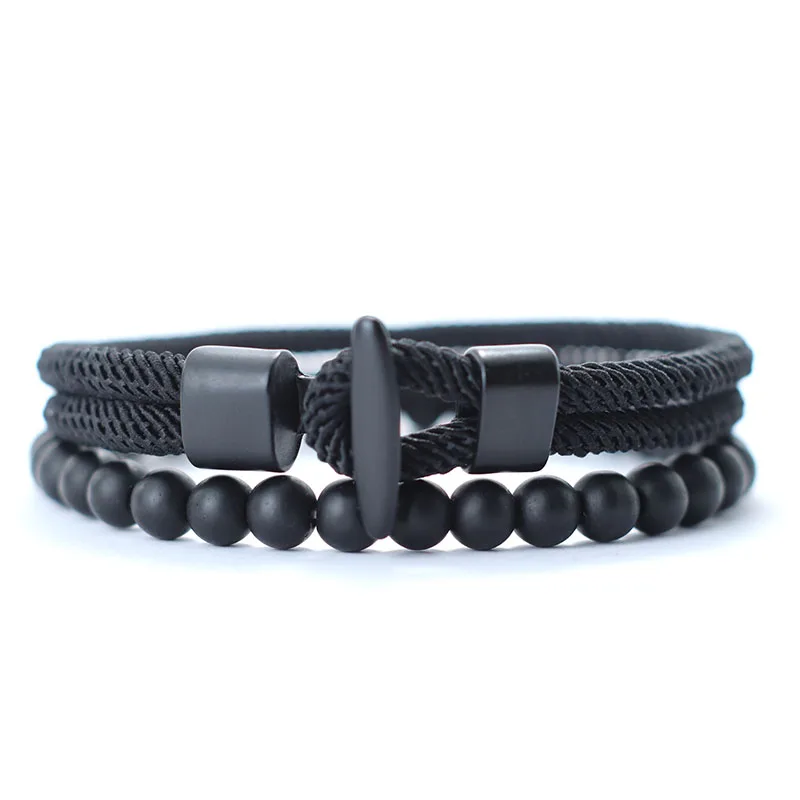 Onyx Stone Beaded Men Bracelet Natural Cord Accessory