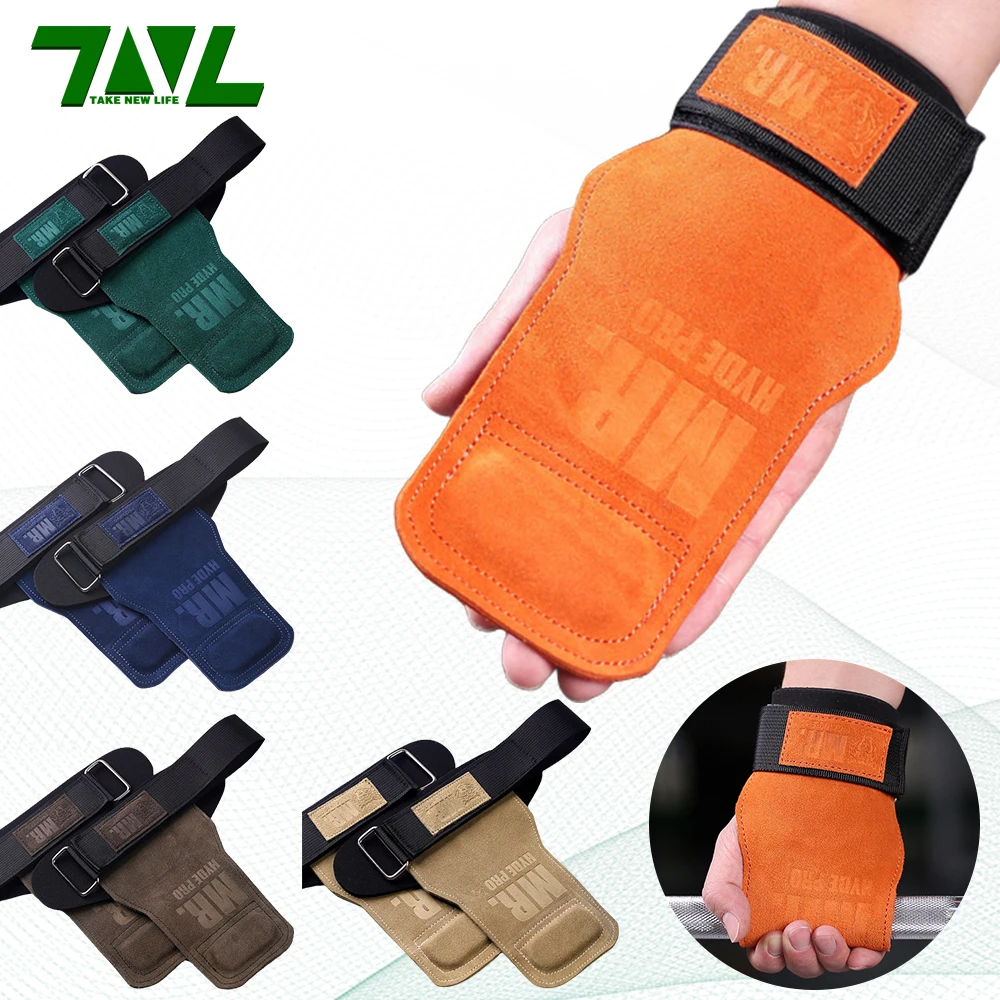 1Pair Cowhide Gym Fitness Gloves Straps Grips Anti-Skid Weight power belt Lifting Pads Protection For Deadlift Workout Exercise