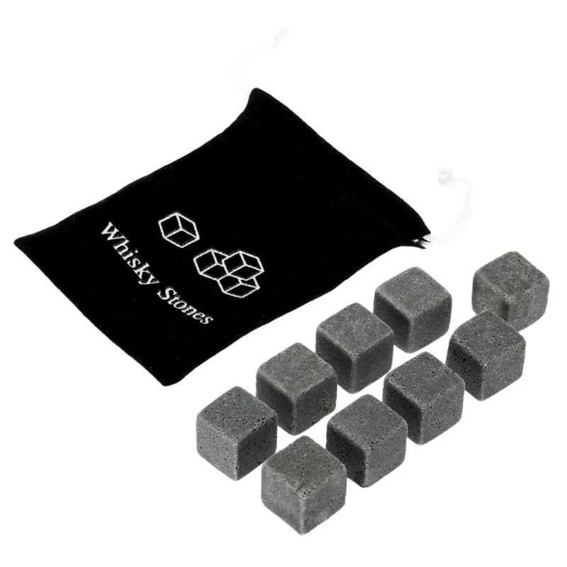 Whiskey Chilling Stones Set of 9 Granite Sipping Rocks Reusable Ice Cubes Bar