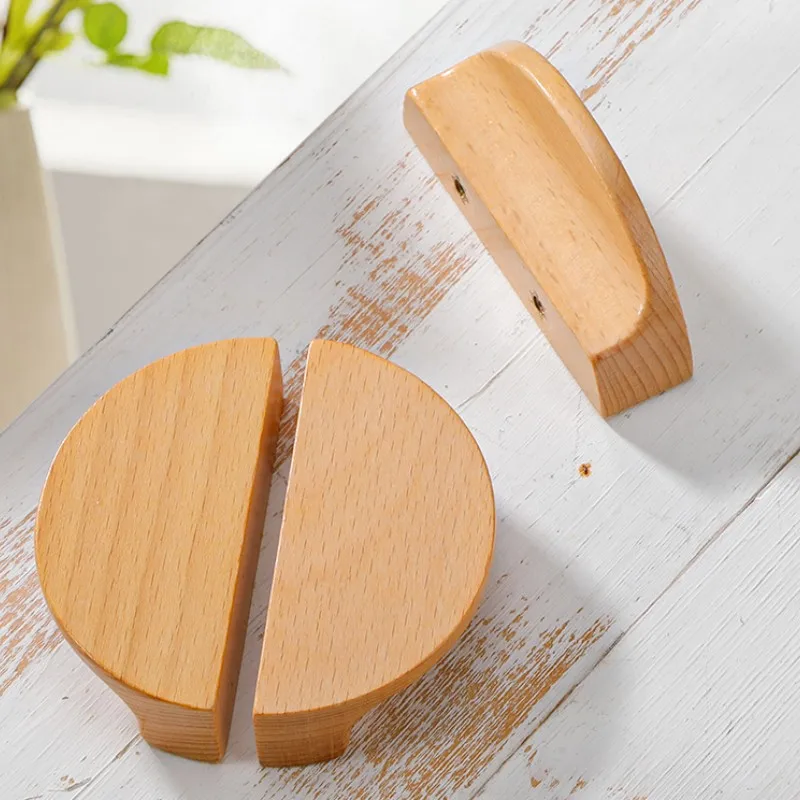 Tiradores de madera para puerta de armario de cocina, pomos de armario,  zapateros, cajones, semicírculo, tocador, tiradores de muebles de madera -  AliExpress