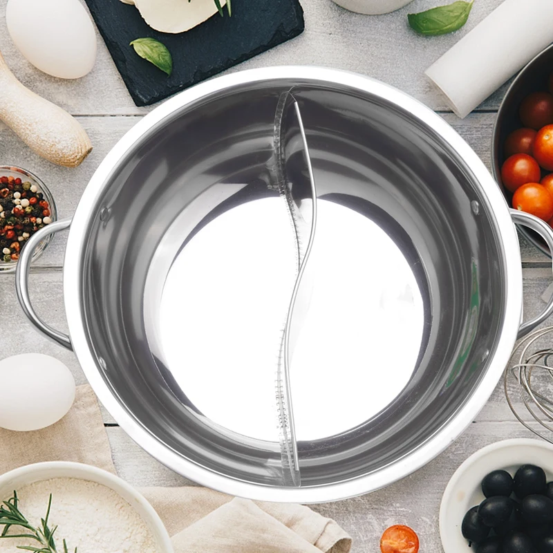 28Cm Hot Pot Twin Divided Stainless Steel Cookware Compatible Soup Stock Pots Home Kitchen