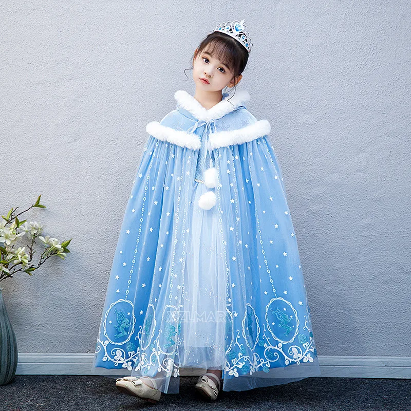 Mantello Principessa Bambina Blu Con Cappuccio - Costume Da Fata - Foto 4