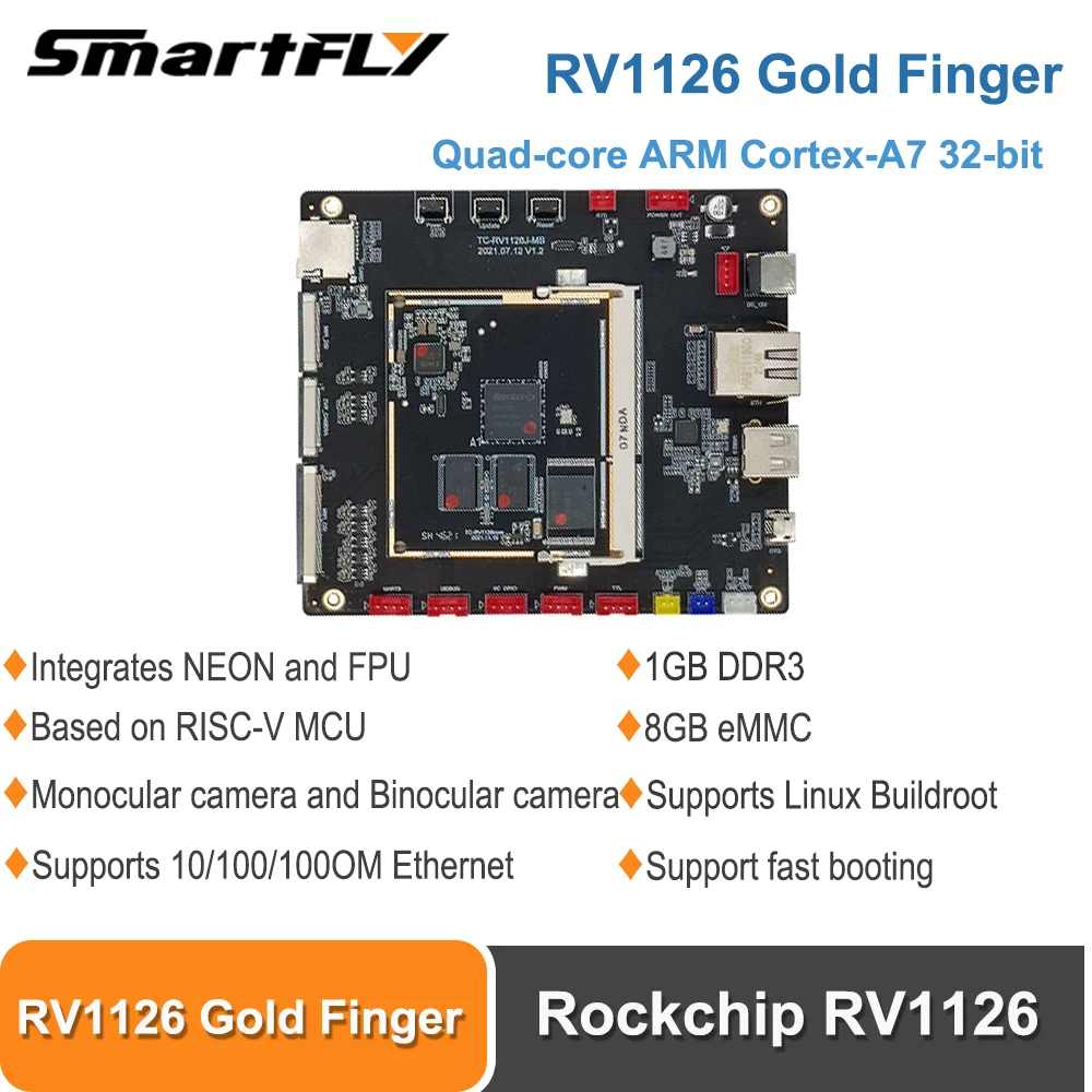 

Smartfly Rockchip RV1126/ RV1109 Gold Finger Development kits Quad core ARM Cortex A7 32 bit 1GB + 8GB Supports Linux Buildroot