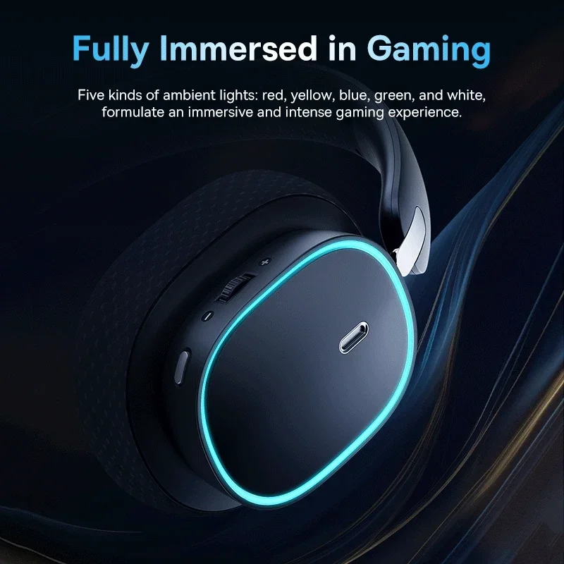 รูปสินค้า หูฟังเกมมิ่งไร้สาย Baseus GH02 พร้อมไมโครโฟน หูฟังครอบหู RGB บลูทูธ 5.3