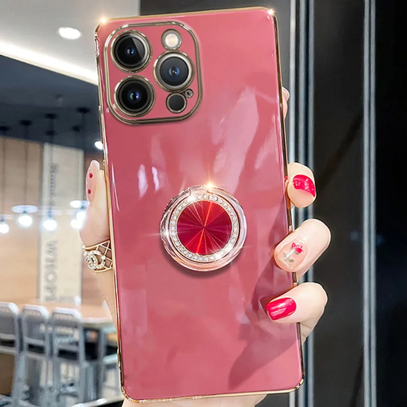 Diamonds Finger Ring Holde Stativ Fodral Fo Samsung Galaxy S24Ulta S23 S21 FE S22Plus S10 S20 S8 S9 Plating Backet_voghion.com