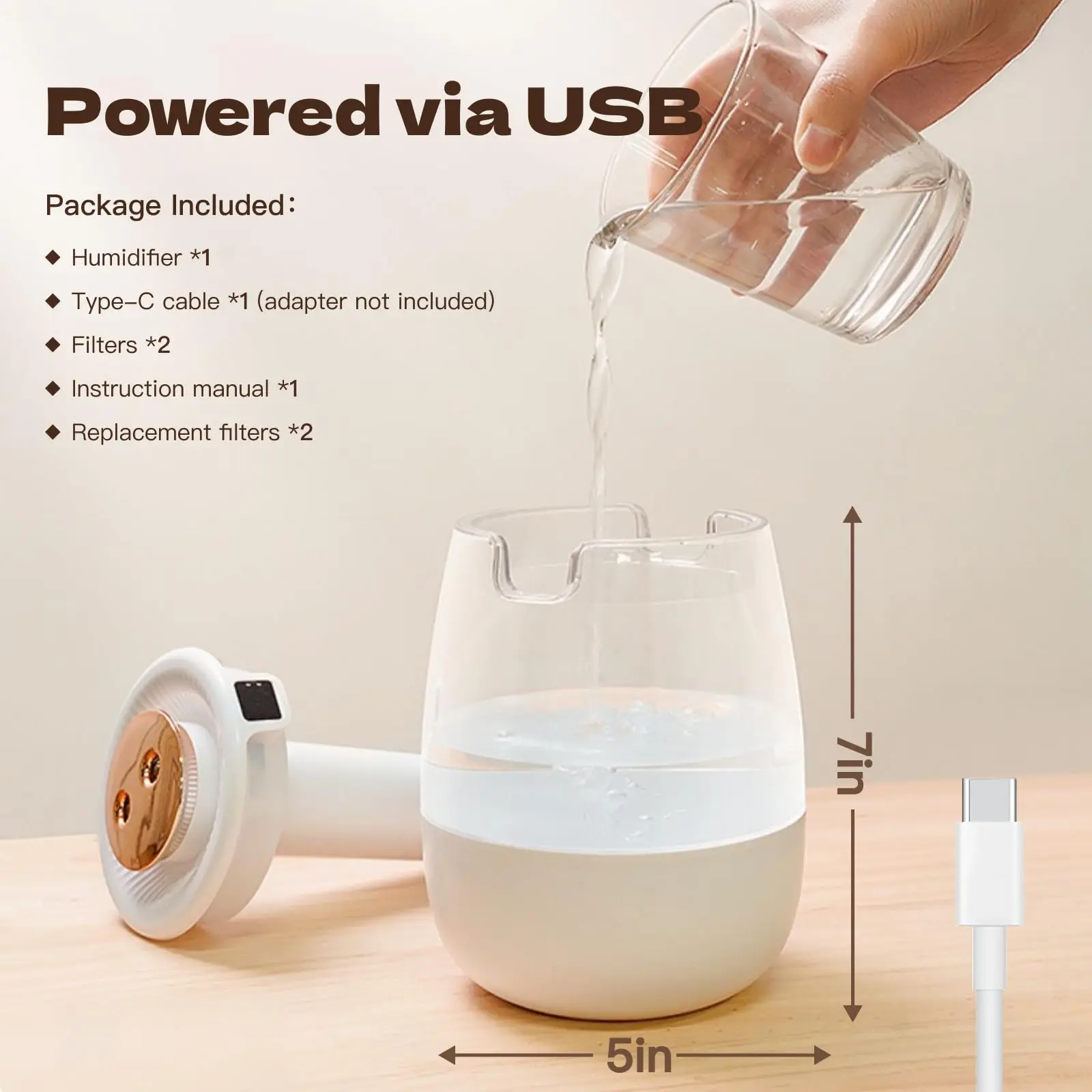 1.3L 데스크탑 가습기 데스크탑 침실 USB 스프레이 모이스처라이저(디지털 디스플레이 포함) 사무실용 조용한 에센셜 오일 디퓨저