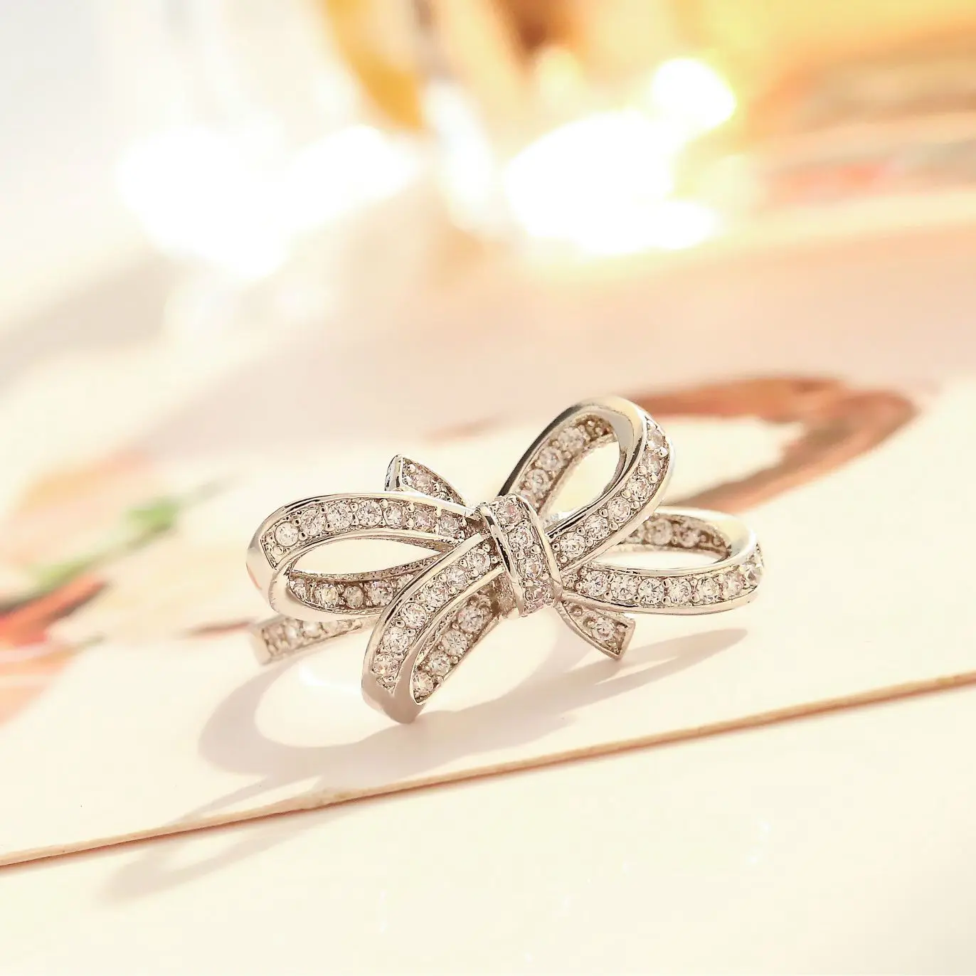 Серебряные милые женские свадебные кольца с красивым бантом элегантные модные