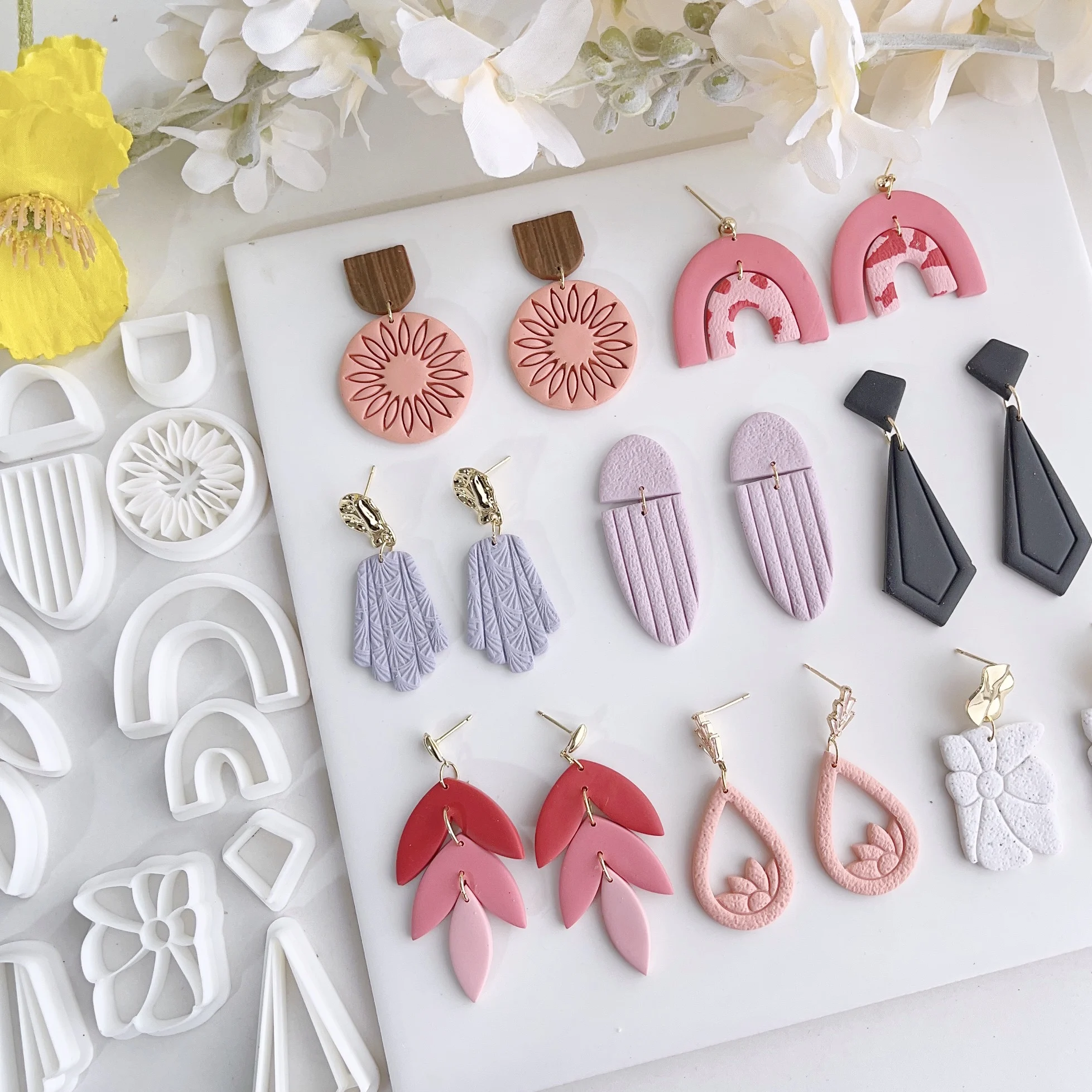 Soft Pottery Earrings Polymer Clay Mold Irregular Geometric Shape/Lotus Flower Clay Cutter DIY Jewelry Pendant Pottery Tools
