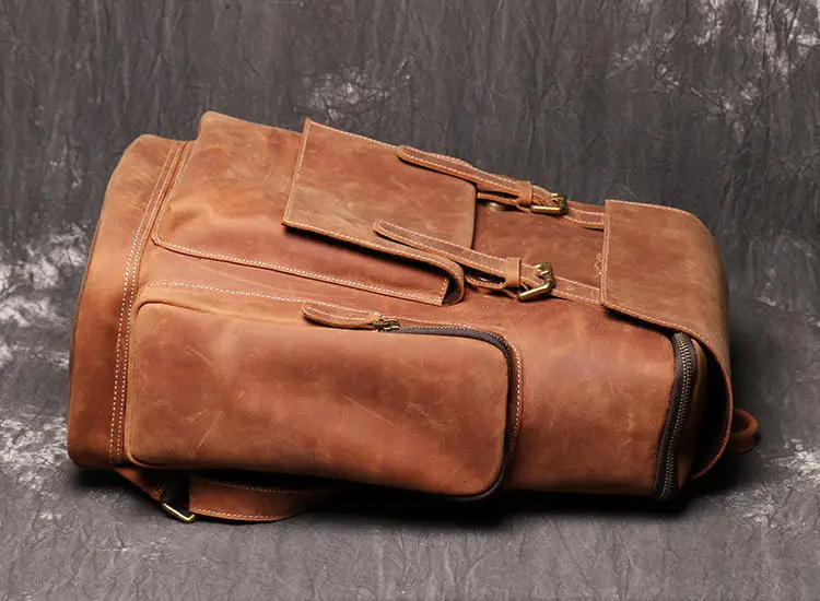 Handmade Cowhide Leather Backpack Travel 2024 New High Quality Rucksack Hiking Backpack Bags for Men