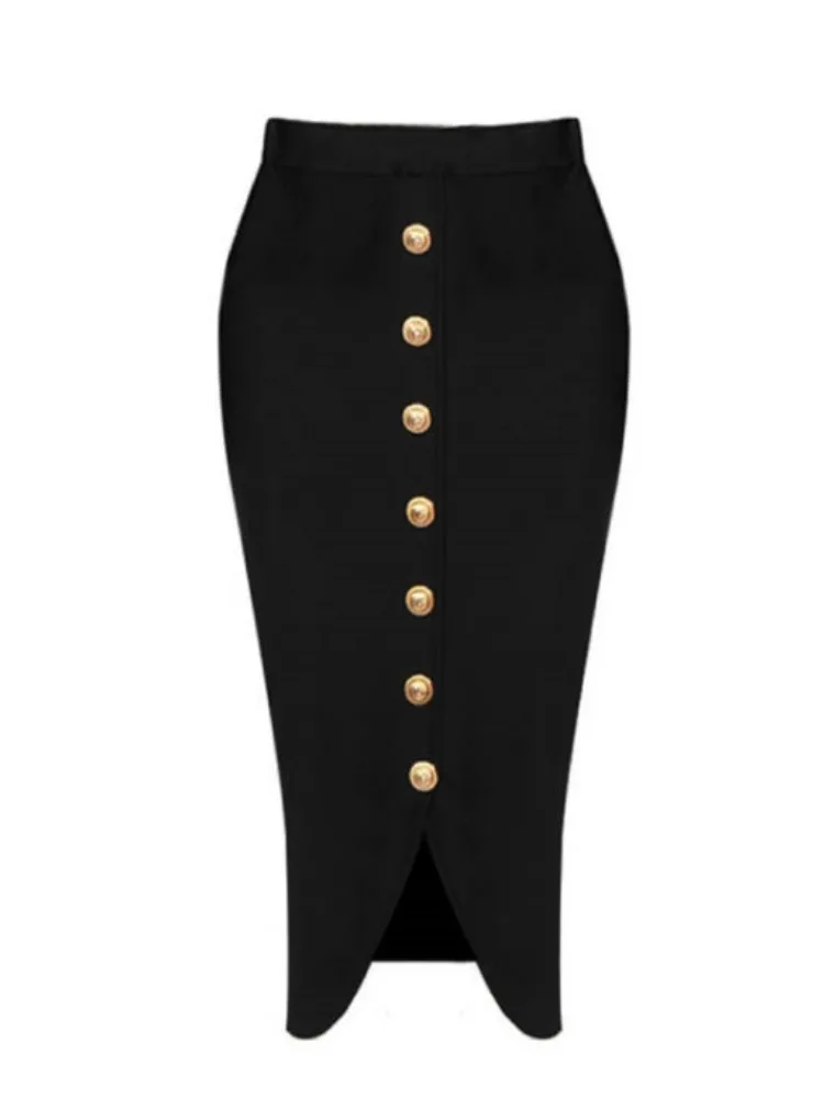 

Summer New Women Black Midi Bodycon Bandage Skirt 2023 Designer High Waist Party Office Lady Elegant Split Skirt