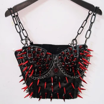 Red Spike Cropped Bustier Top 1