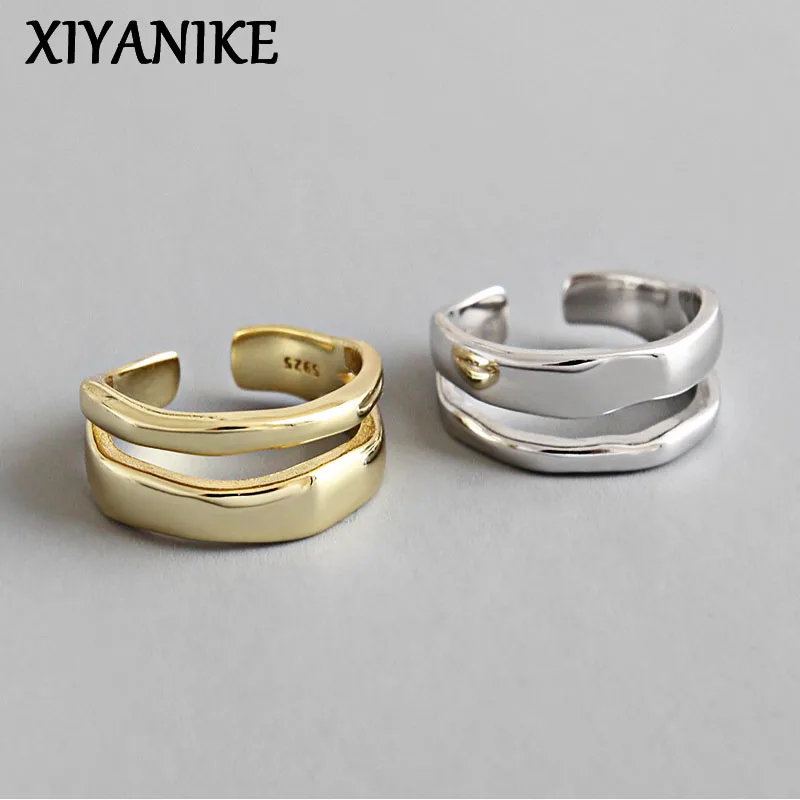Silver Rings Silver Color Trendy Twist Two Circle Rings for Women Couple Simple Geometric Handmade Jewelry Adjustable