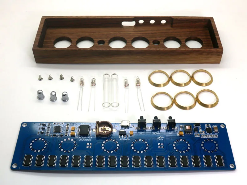 nixie tube clock 5V DIY kit in14 nixie Tube digital LED clock  circuit board kit PCBA with Walnut box, No tubes
