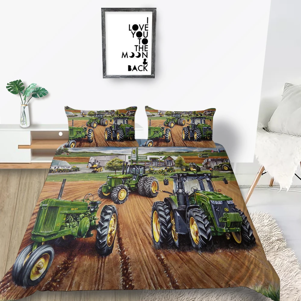 Trator fazenda 3d jogo de cama capa edredão conjunto com fronha têxtil casa  gêmeo completa rainha