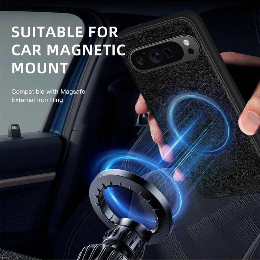 Luxury Leather Magnetic Phone Case with MagSafe Wireless Charging Compatibility