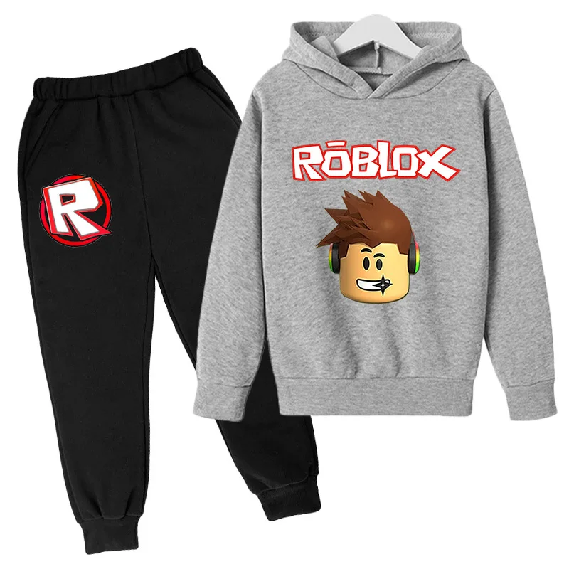

2PC Explosive Children's Fleece Clothing ROBLOX Middle and Big Boys and Girls Hoodies + Leggings Trousers Sweater Set