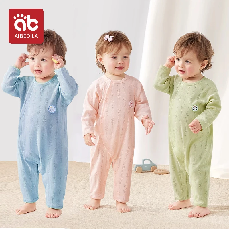 AIBEDILA 여름 베이비 점프 슈트 코튼 긴팔 폴리오 등산 의류 소년 소녀 잠옷 Baby Romper Kids Loose Jumpsuits