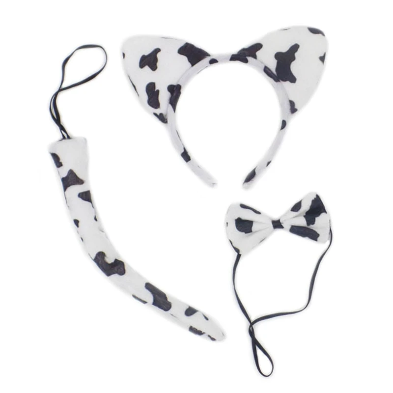 Kids 3Pcs Animal Cosplay Costume Set for CAT Ears Plush Headband Long Tail Bow