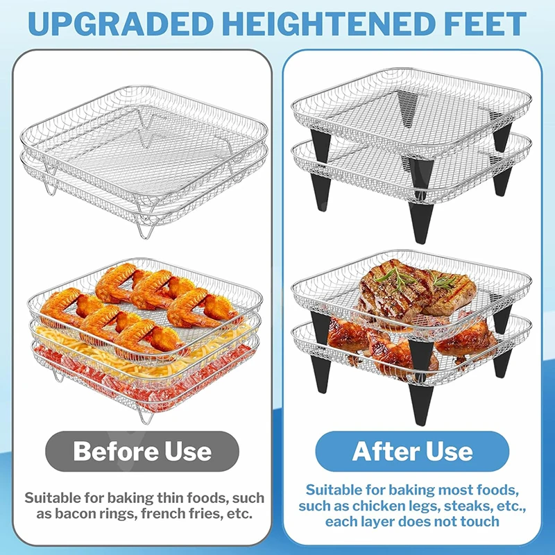 3-Tier Stackable Baking & Grill Rack for Air Fryers - 8 Square Accessory