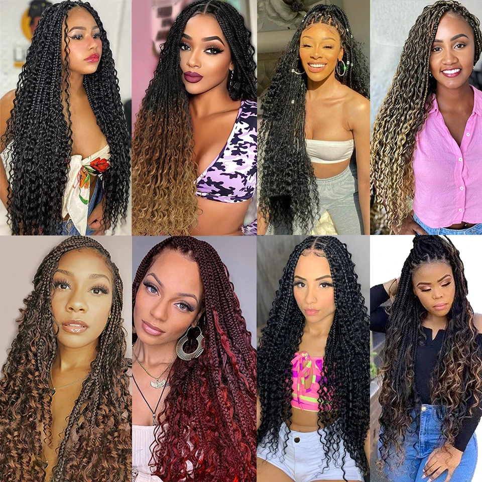 Serlity Goddess Box Braids Crochet Hair 24 18 14 Inches Bohemian Bob Box Braids Crochet Hair Synthetic Braid Messy Braiding Hair 6