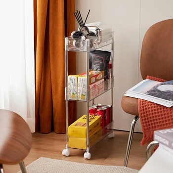 탈착식 투명 주방 보관 트롤리 박스, 바퀴 보관 공간 절약, 욕실 거실 침실 보관 거치대, 2 층, 3/4 층