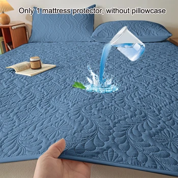 1 housse de protection pour matelas laminé imperméable à motifs modernes simples, housse de lit bleu Denim pour chambre à coucher, literie (sans taie d'oreiller) 1