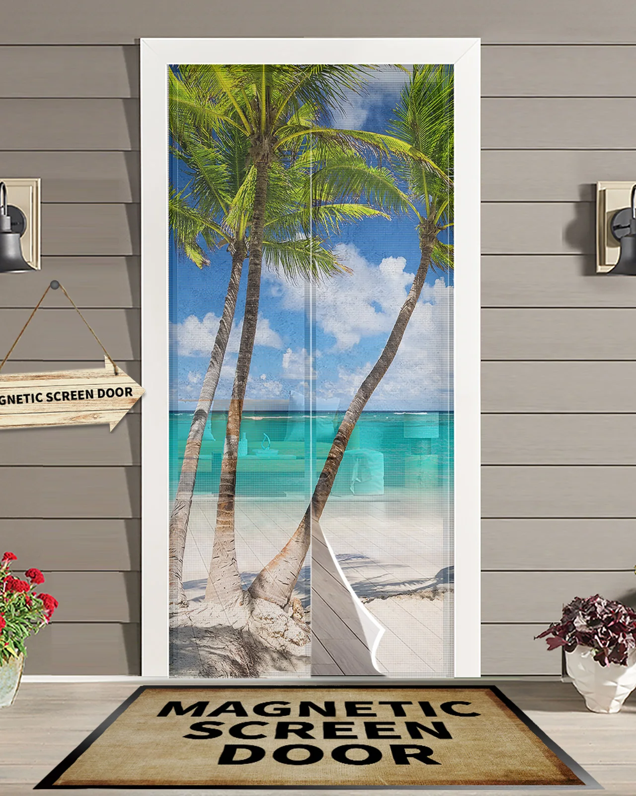 

Beach Palm Trees Kitchen Curtain Magnetic Mosquito Net Curtains Summer Bedroom Anti Insect Door Curtain