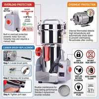 Moulin à grains électrique Podofo 3000W, broyeur commercial à mouvement oscillant pour herbes sèches, céréales, épices, café, maïs 6